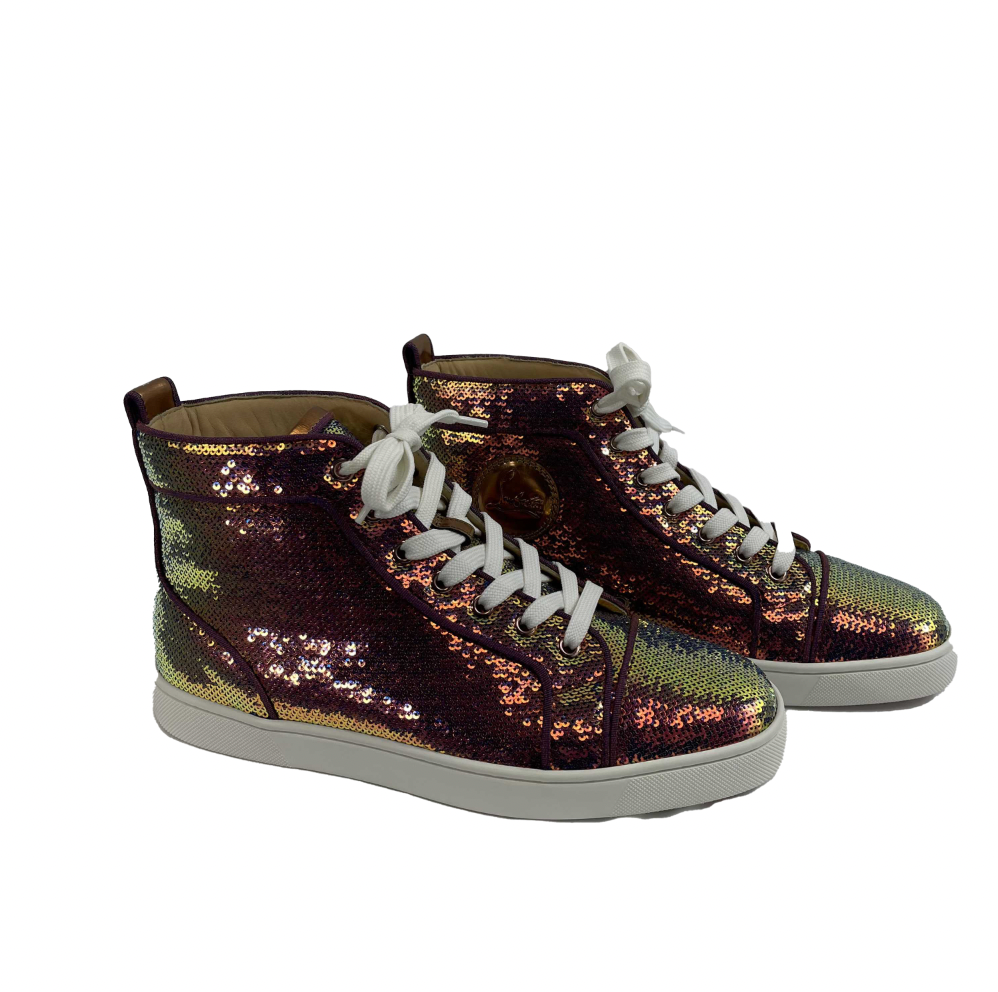 Christian Louboutin - Flat Iridescent Sequin Paillett High Top Sneaker 41 US 8