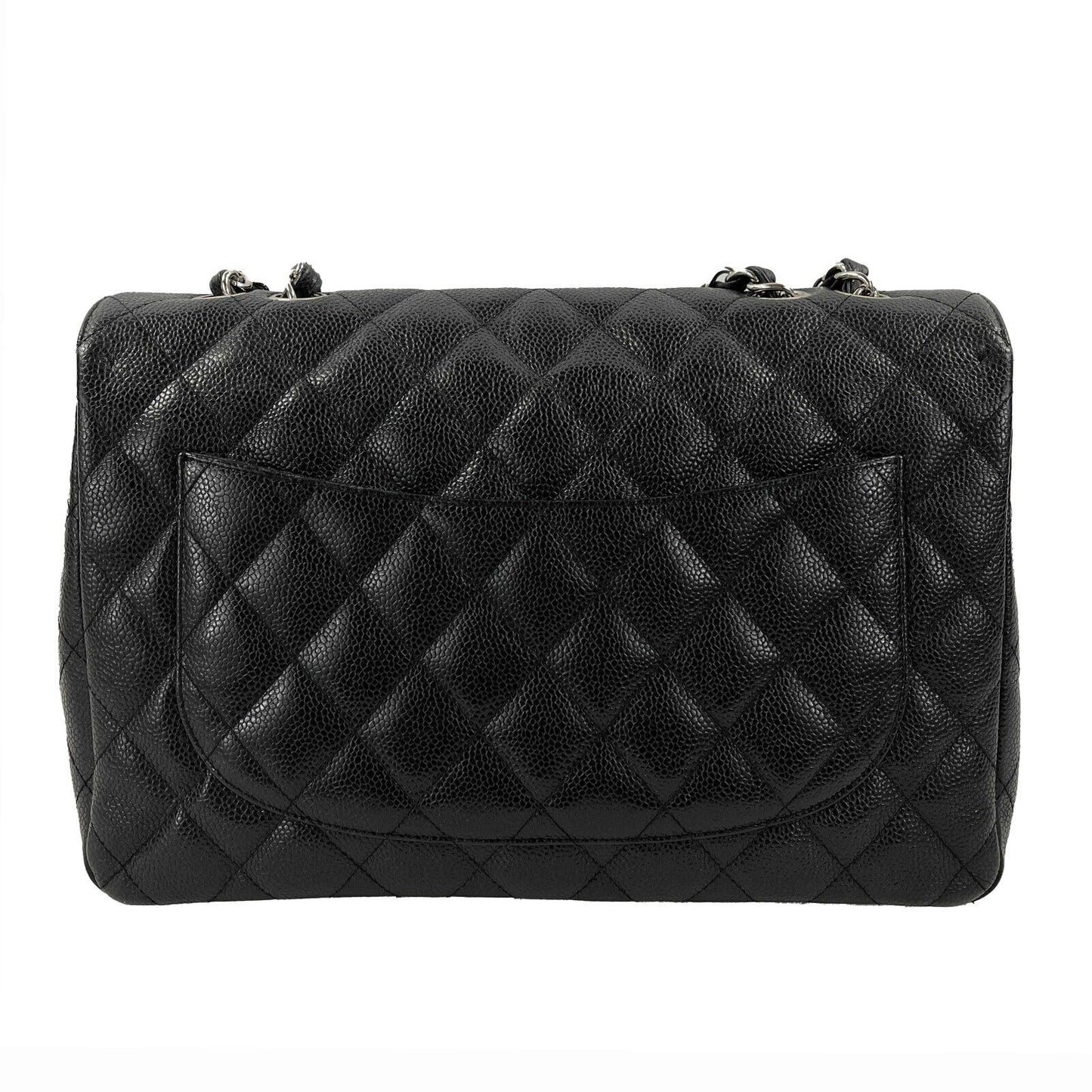 CHANEL - Jumbo Caviar Leather CC Classic Flap - Black / Silver Shoulder Bag