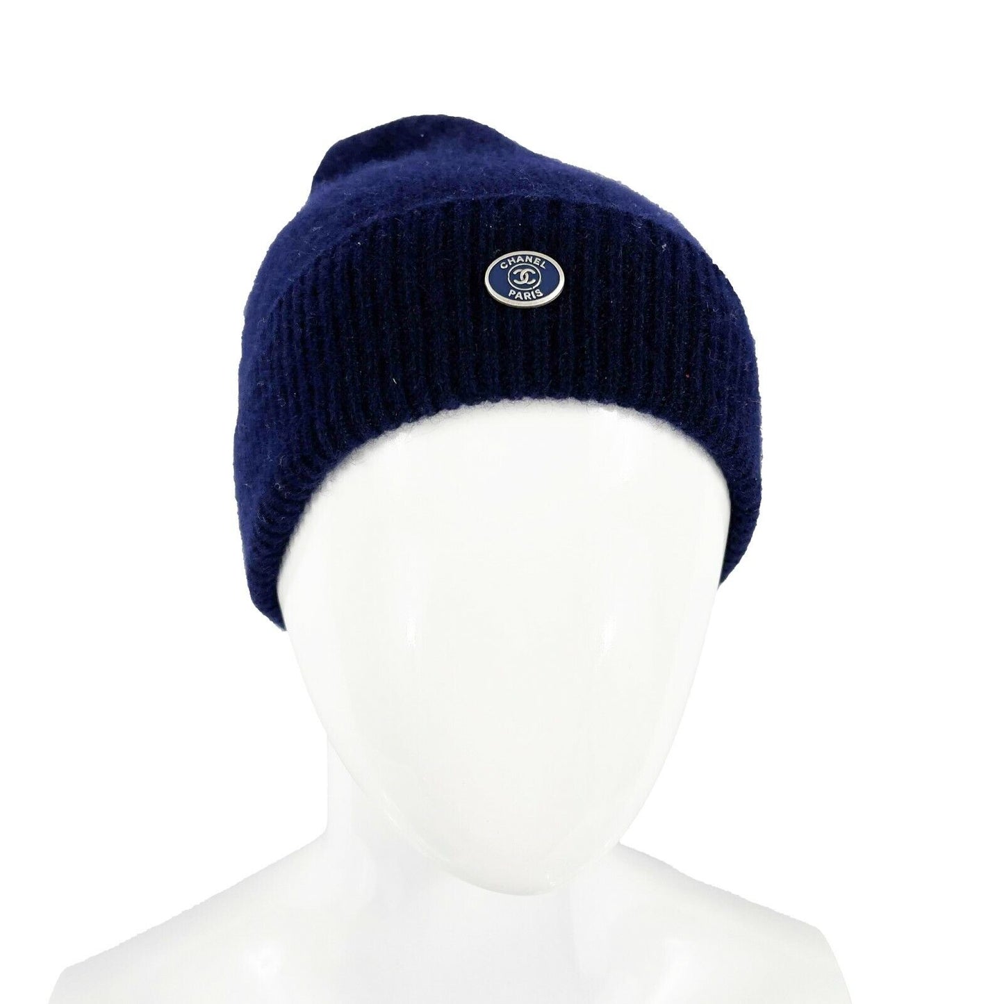 CHANEL - Cashmere CC Logo Beanie - Navy Blue Hat - CC Logo - One Size