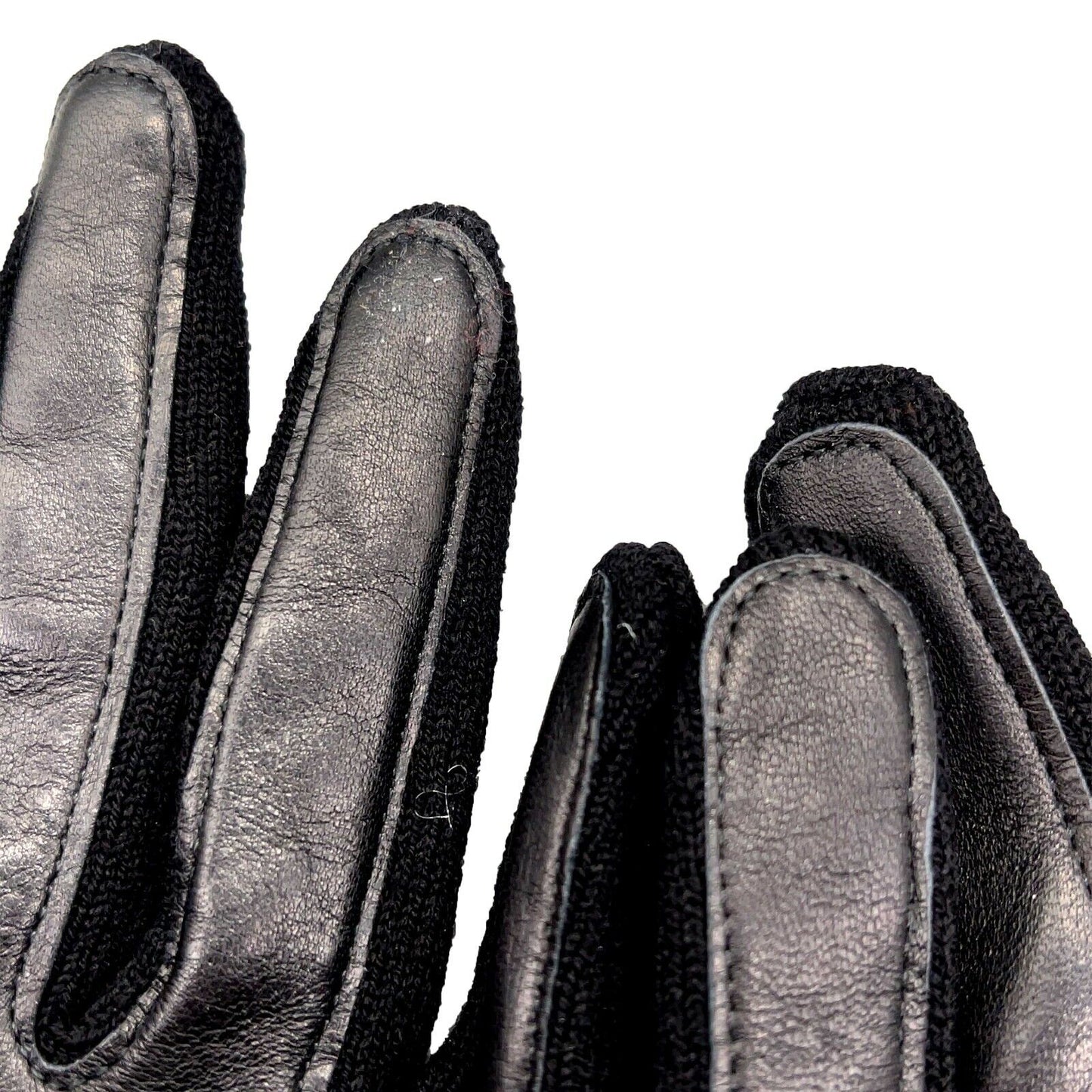 CHANEL - Knit Wool Lambskin Black Leather - Sport Gloves - CC Logo - Size M