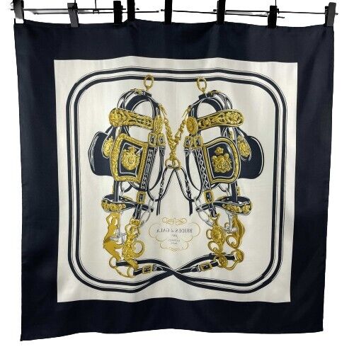 Hermès - 'Brides de Gala' Equestrian Silk - Black, White, Gold, Silver - OS